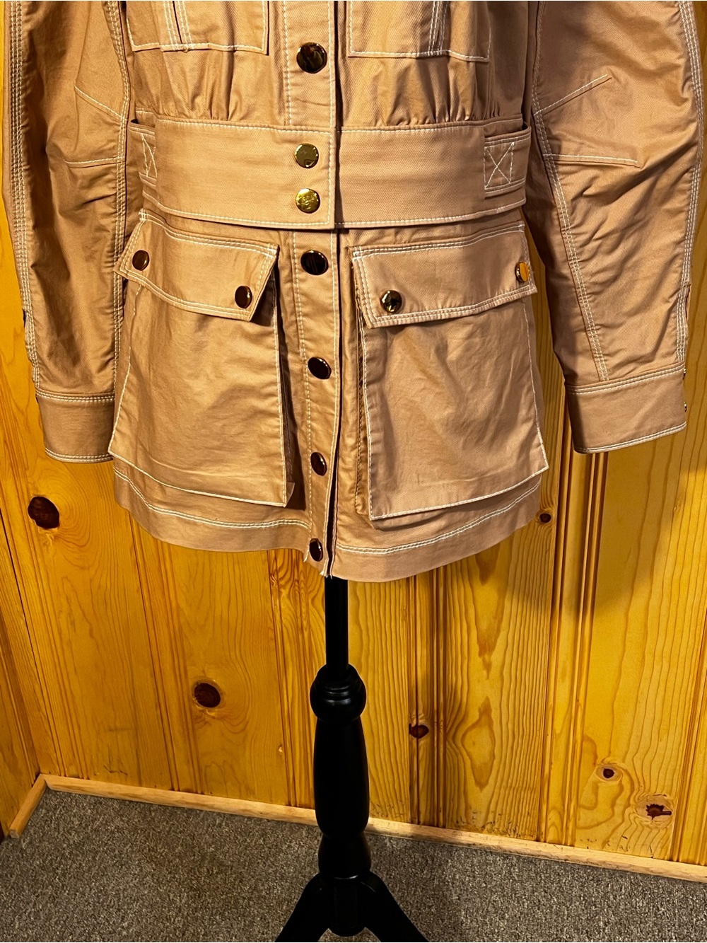 Veronica Beard Keswick Topstitch Cotton Khaki Utility Jacket Size-4 - Picture 4 of 12